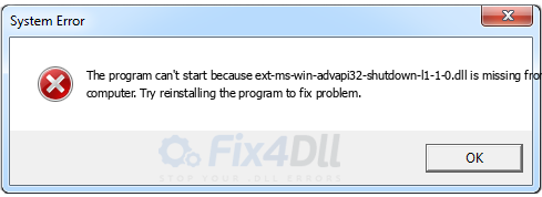 ext-ms-win-advapi32-shutdown-l1-1-0.dll missing